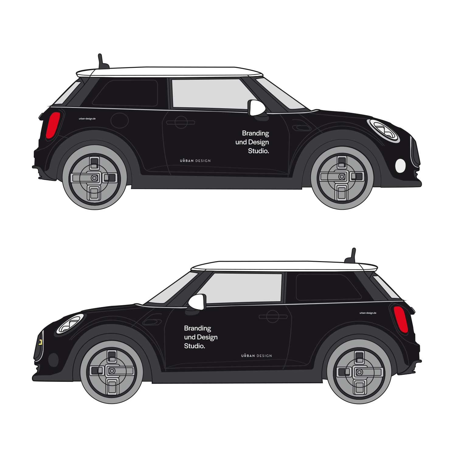 Fahrzeugbeschriftung Mini Briefbogen und Flyer Brennerei Elmendorf