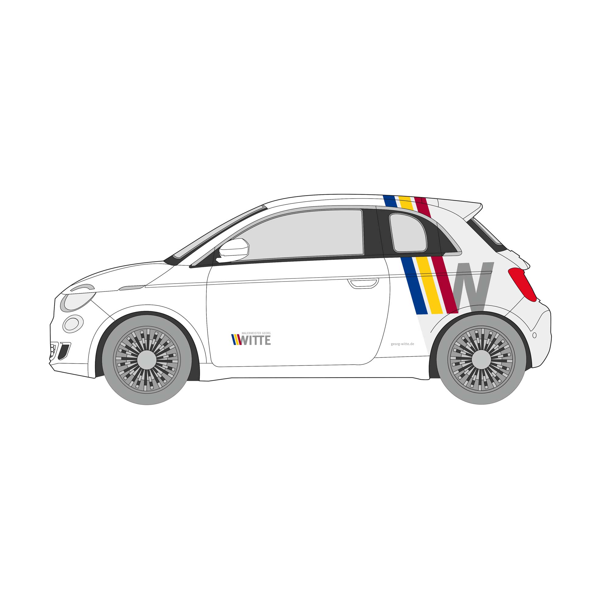 prägnante Fahrzeugbeschriftung Fahrzeugbeschriftung Fiat 500e Malerbetrieb Witte